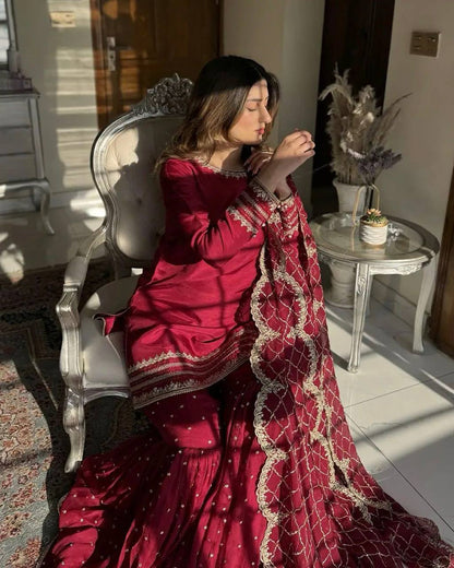 Celebration Luxe  Embroidered Party Ensemble with Palazzo & Dupatta