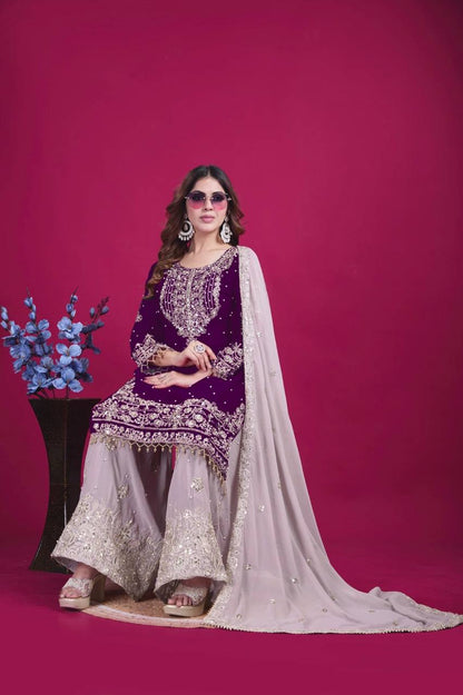 Dori & Dreams Designer Embroidered Georgette Ensemble Plazzo Set