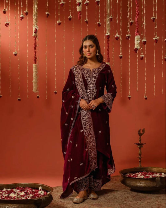 Regal Charm in Pure Velvet Suit Set