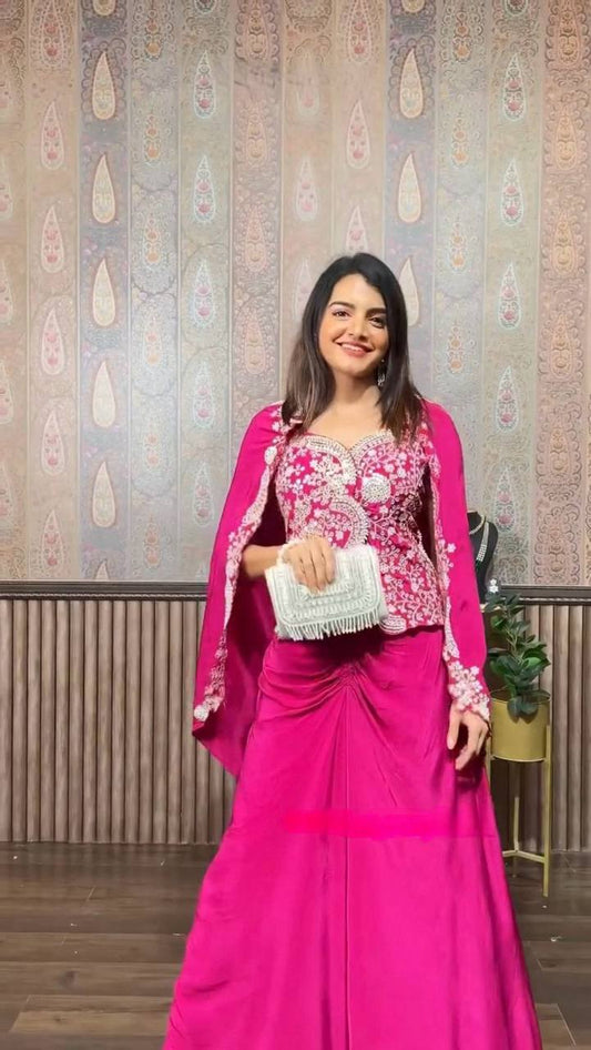 New Three Piece Indo-western Ready To Wear Dhoti With Long Blouse And Koti