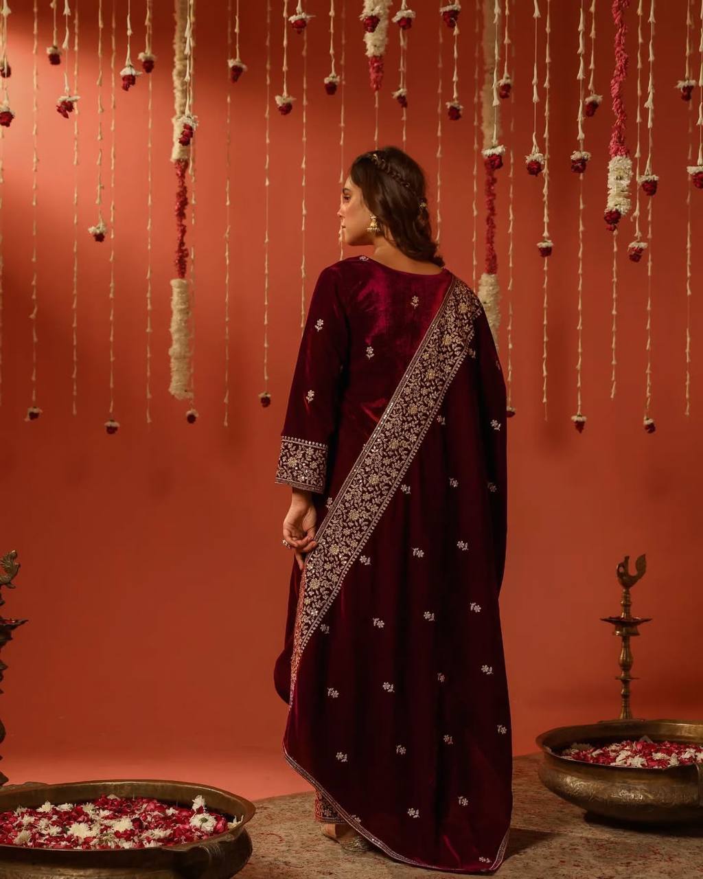 Regal Charm in Pure Velvet Suit Set