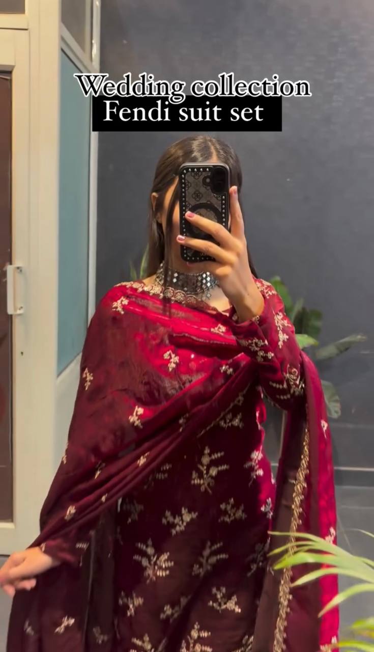 Elegant Maroon Fendi Suit Set for Weddings