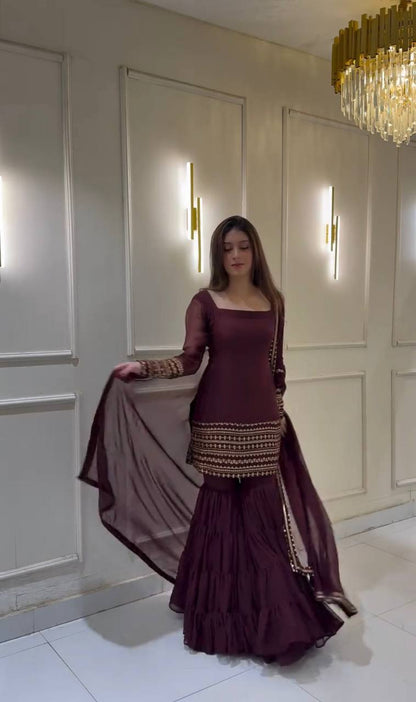 Gulshan-e-Ishq  Embroidered Sharara Ensemble in Rose Blush