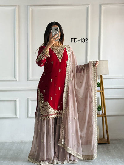 Rang e Gul Ruby Mist Codding Siqunce Sharara Set