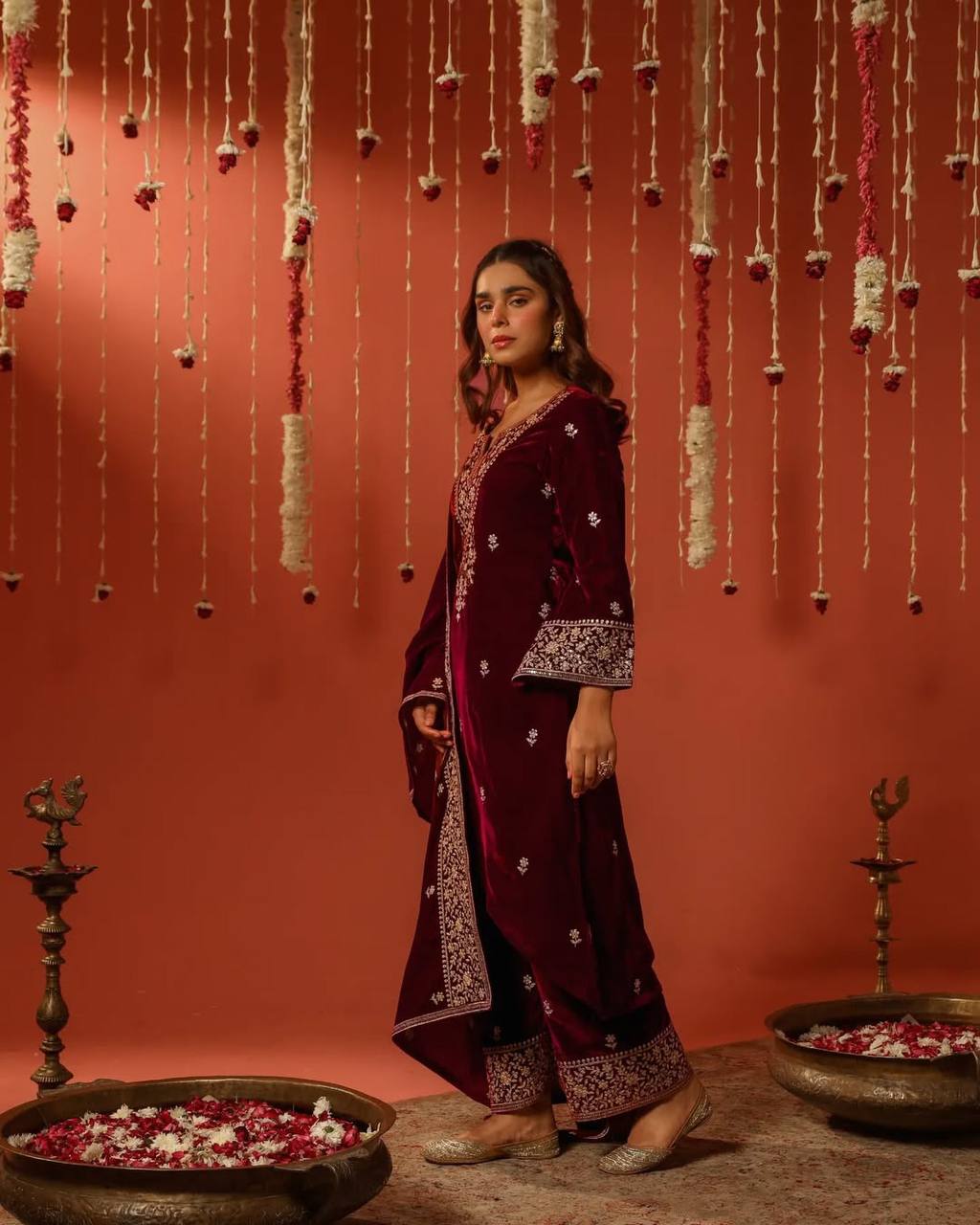 Regal Charm in Pure Velvet Suit Set