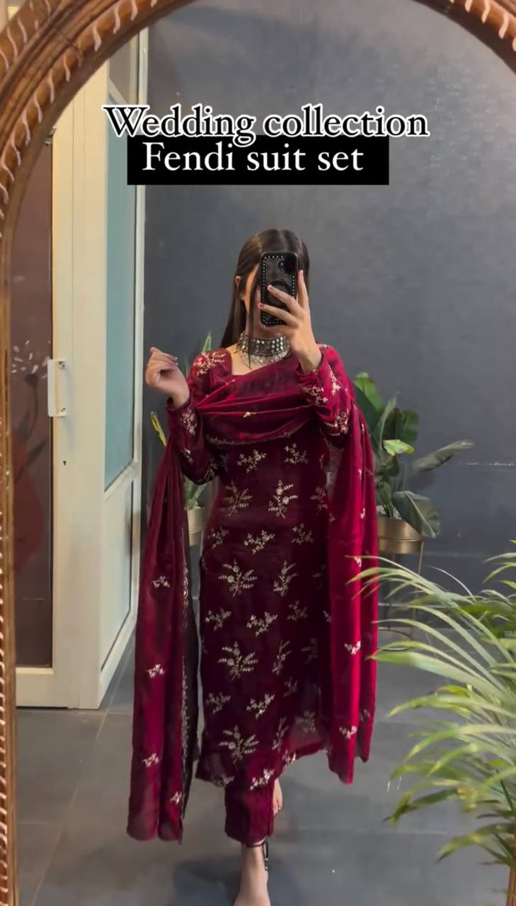 Elegant Maroon Fendi Suit Set for Weddings