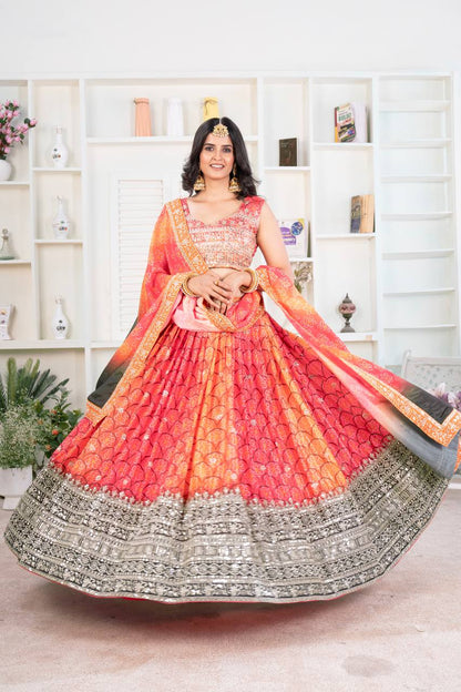 Riwa Chinon Silk With Digital Print  Partywear  Lahenga