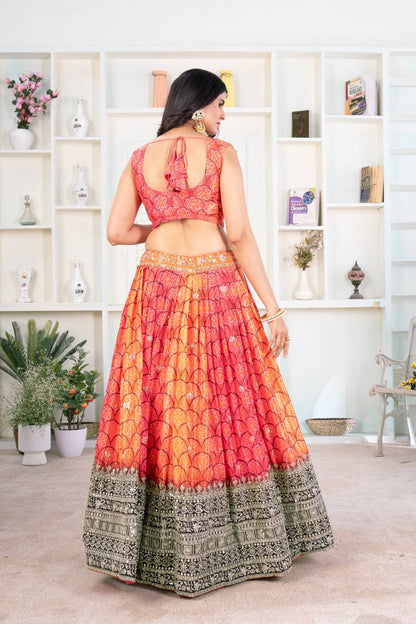 Riwa Chinon Silk With Digital Print  Partywear  Lahenga