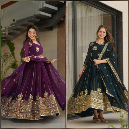 Yakshita Embroidered Golden Zari Anarkali Gown