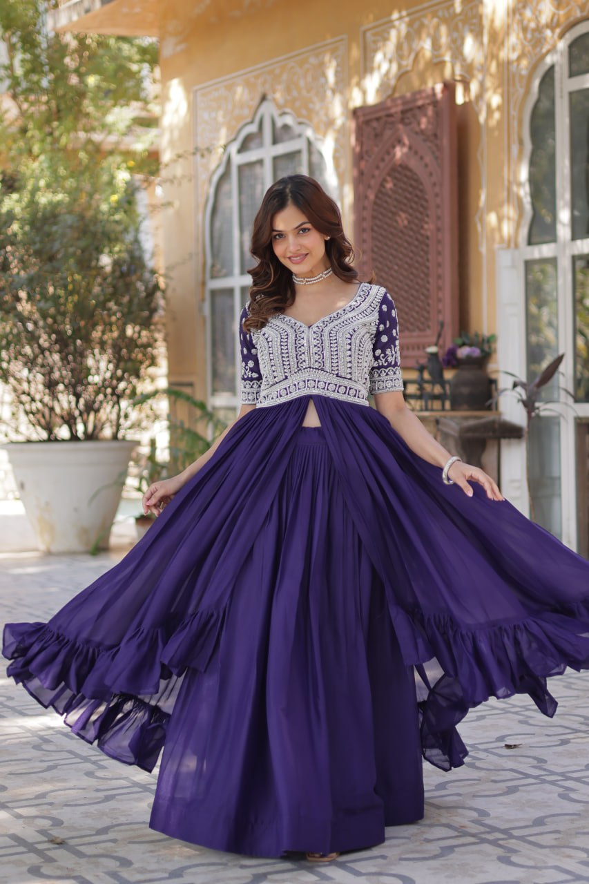 Shivanjali Lehenga With Readymade Slit Cut Long Kurti Set