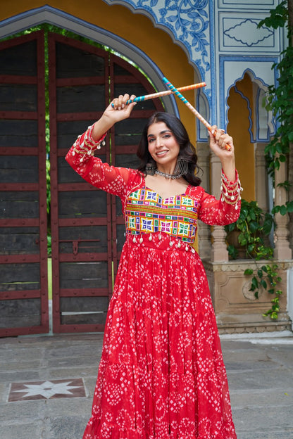 Vihana Navratri Queens Mirror Magic Bandhani Anarkali Set