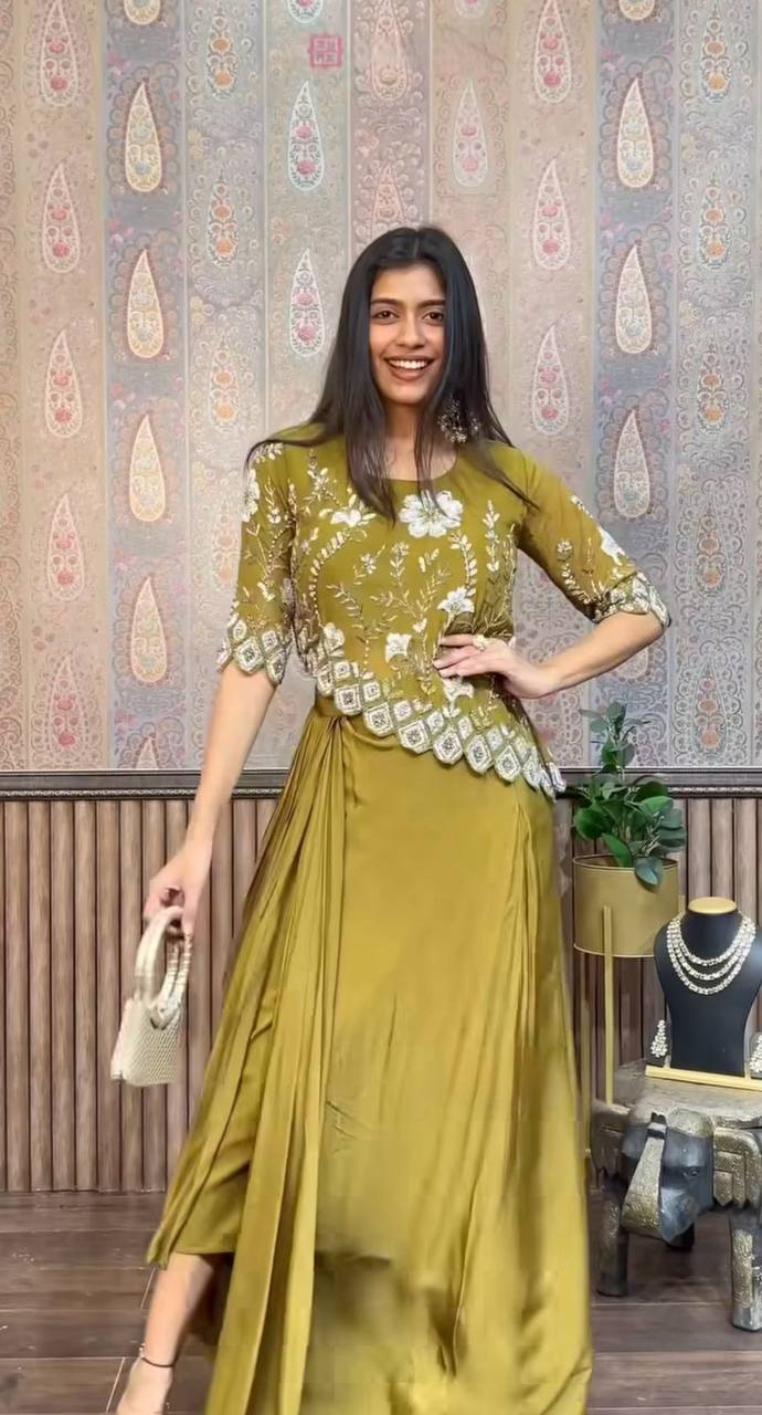Aarzoo  Indo-western Ready To Wear Draped Side Plated Dhoti With Fancy