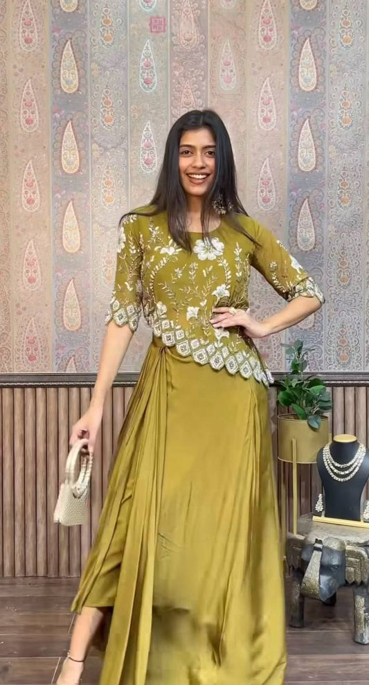 Aarzoo  Indo-western Ready To Wear Draped Side Plated Dhoti With Fancy