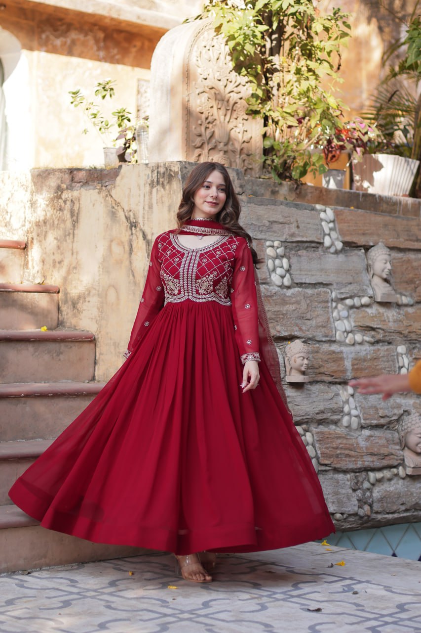 Calista Sequins-Multi & Beads Embroidered Faux Blooming Gown