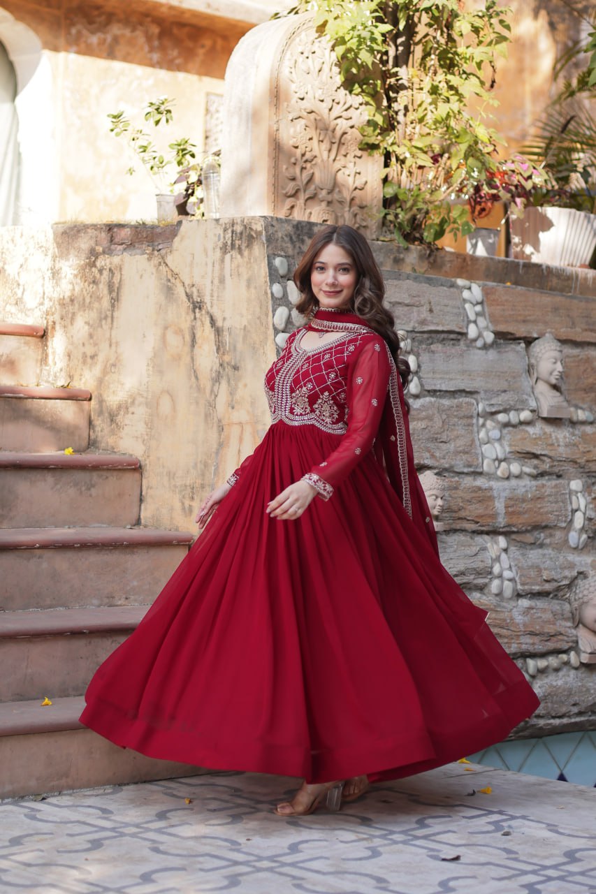 Calista Sequins-Multi & Beads Embroidered Faux Blooming Gown