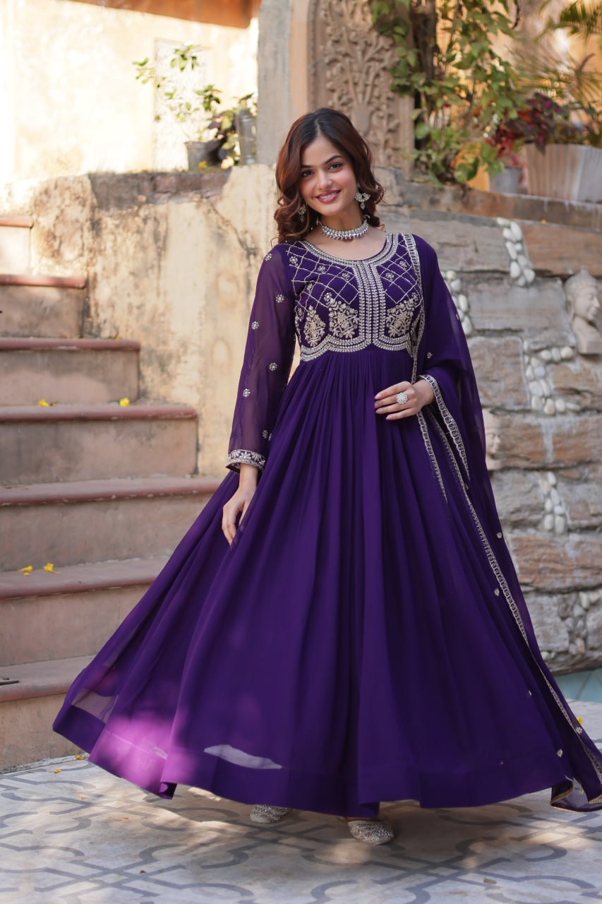 Calista Sequins-Multi & Beads Embroidered Faux Blooming Gown