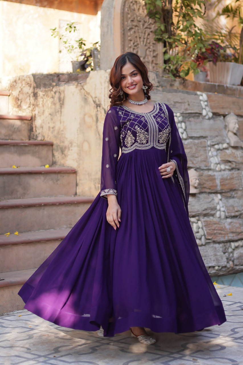 Calista Sequins-Multi & Beads Embroidered Faux Blooming Gown