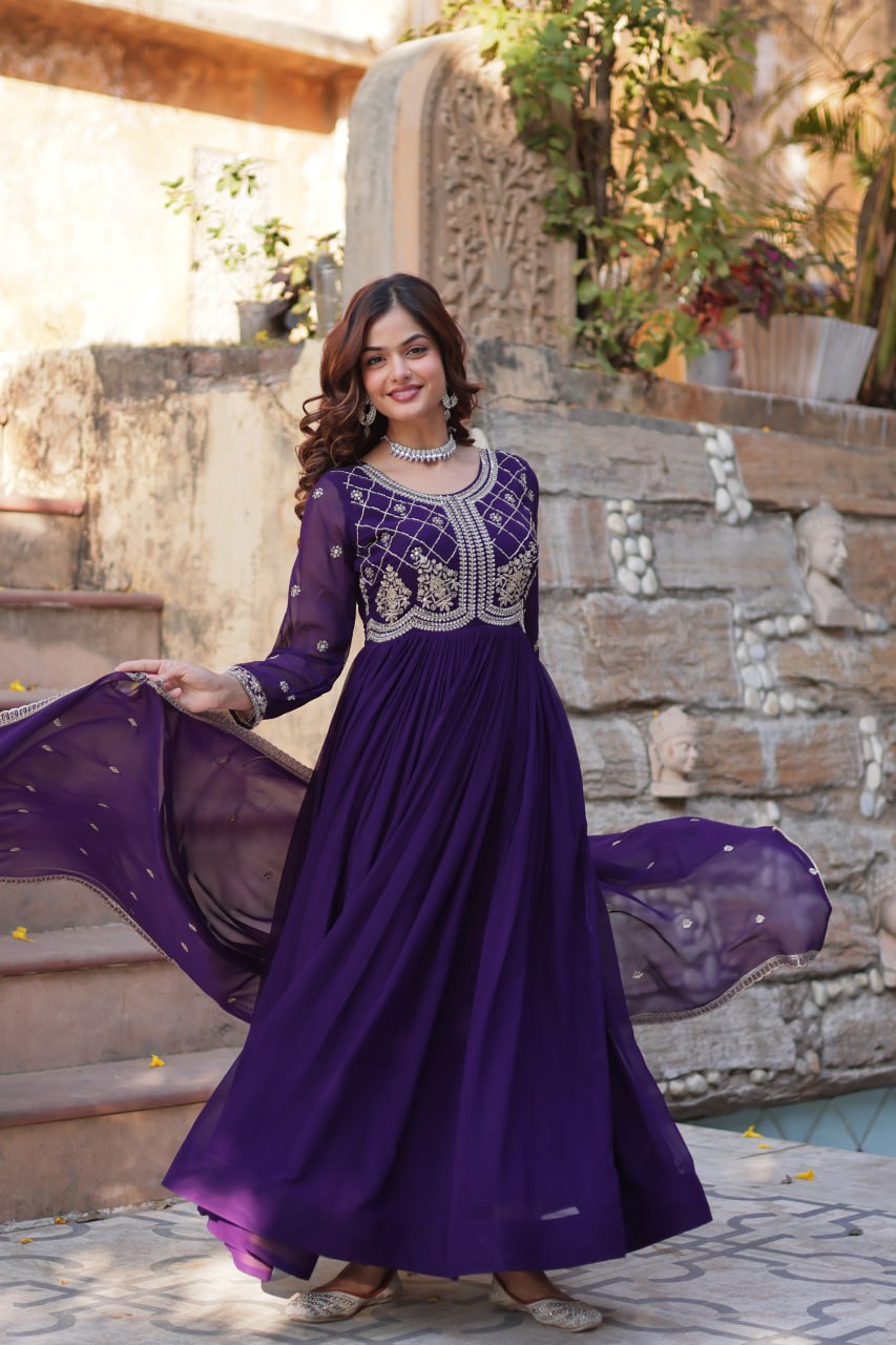 Calista Sequins-Multi & Beads Embroidered Faux Blooming Gown