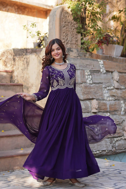 Calista Sequins-Multi & Beads Embroidered Faux Blooming Gown