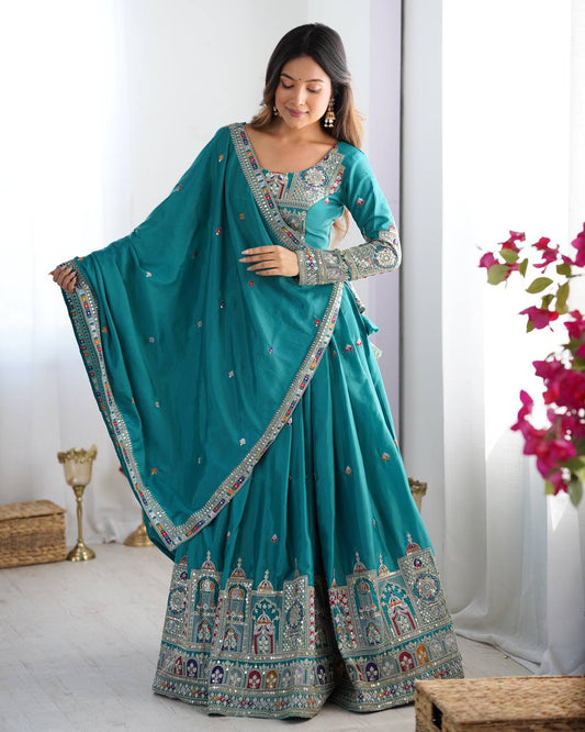 Sheesh Mahal Natural Crep silk Embroidered Lehenga Choli
