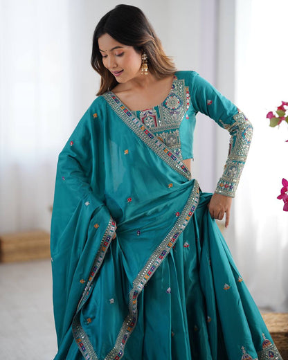 Sheesh Mahal Natural Crep silk Embroidered Lehenga Choli