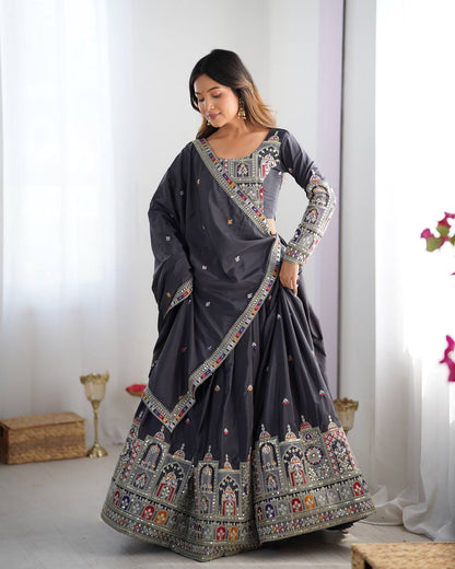 Sheesh Mahal Natural Crep silk Embroidered Lehenga Choli