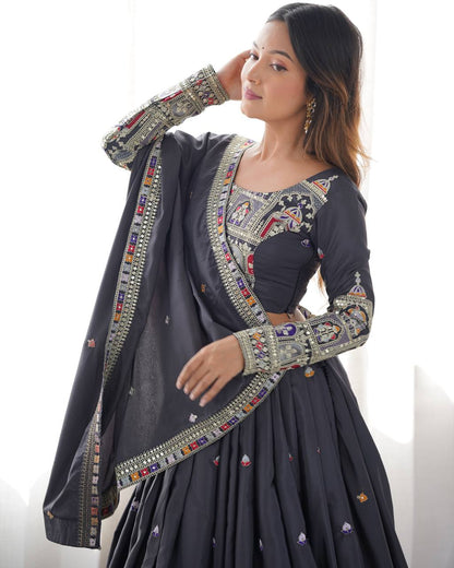 Sheesh Mahal Natural Crep silk Embroidered Lehenga Choli