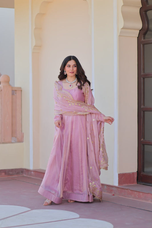 Lavnaya Fendy Chiffon gown with Sequins-Multi Embroidered Work Dupatta