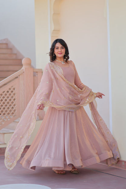 Lavnaya Fendy Chiffon gown with Sequins-Multi Embroidered Work Dupatta