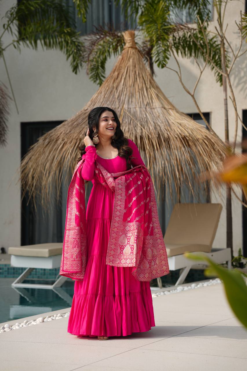Roohani Designer Romansilk Chanderi Beautifull Anarkali