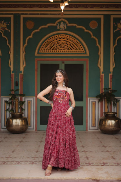 Reeva Festive Bloom Mirror Embellished Garba Gowns