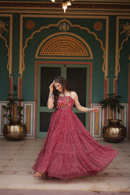 Reeva Festive Bloom Mirror Embellished Garba Gowns