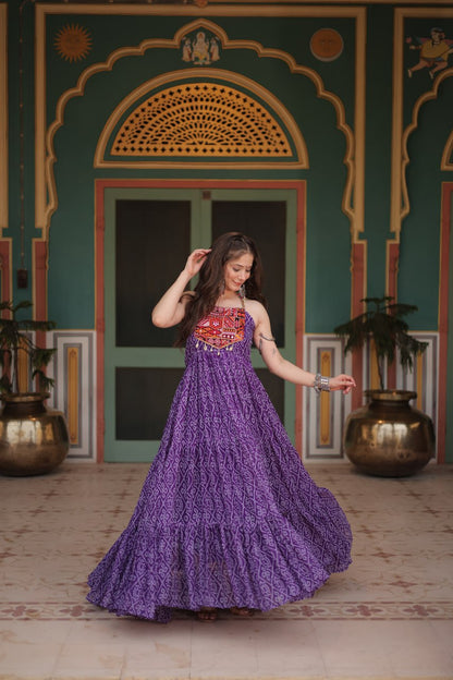 Reeva Festive Bloom Mirror Embellished Garba Gowns