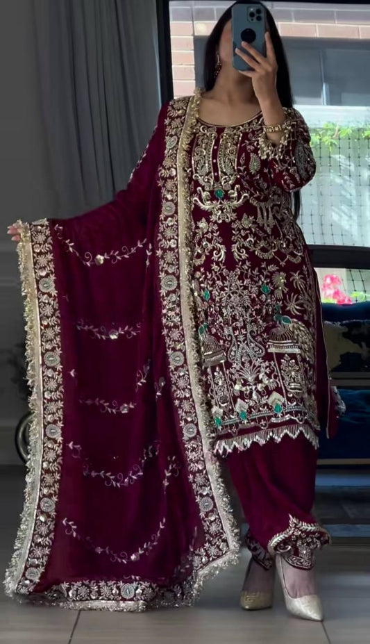 Majestic Maroon Designer Partywear Suit