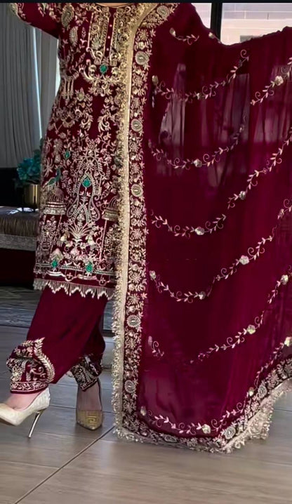 Majestic Maroon Designer Partywear Suit