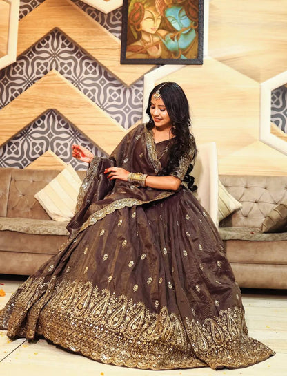 Golden Grace in Chocolate Hues – Designer Lehenga Choli