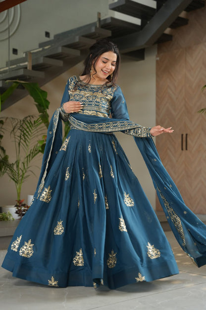 Hiyashvi Chinnon with Sequins-Multi And Embroidered Work Anarkali Gown