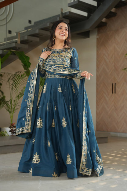 Hiyashvi Chinnon with Sequins-Multi And Embroidered Work Anarkali Gown