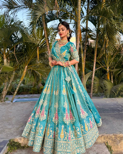 Siya Heritage Grace Teal Embroidered Lehenga