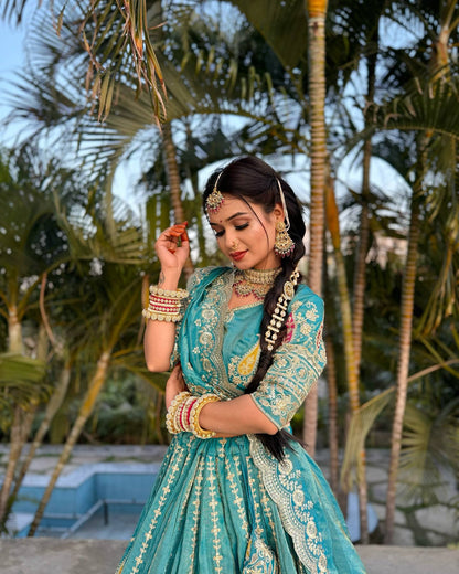 Siya Heritage Grace Teal Embroidered Lehenga