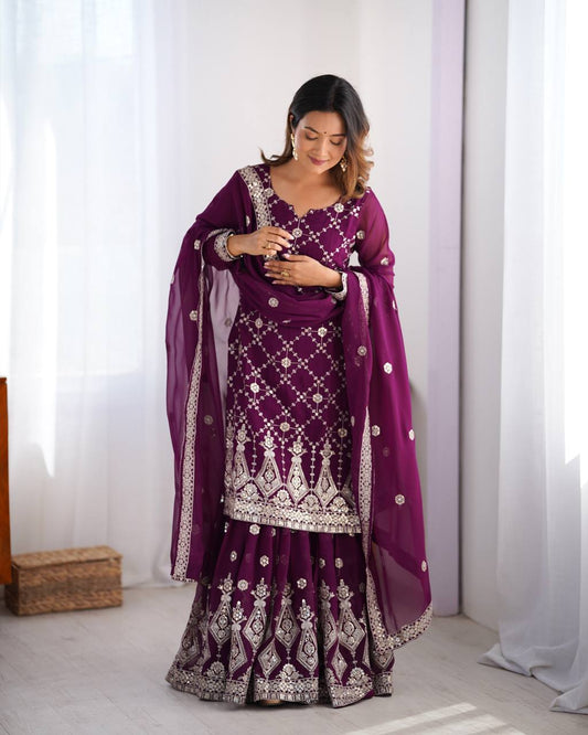 Ruby Faux Georgette Tradition Shararas