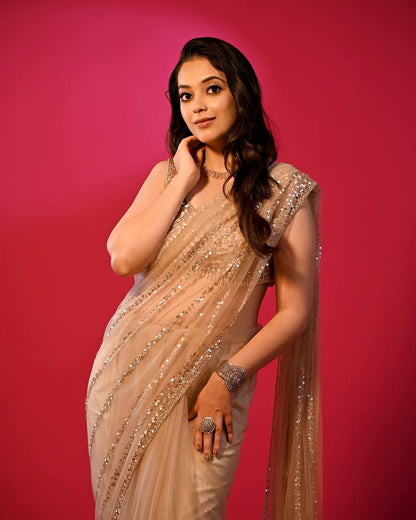 Golden Beautiful Fancy Tussle In Pallu Border Saree