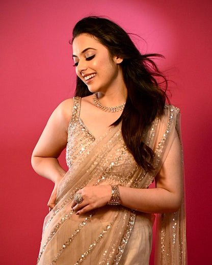 Golden Beautiful Fancy Tussle In Pallu Border Saree