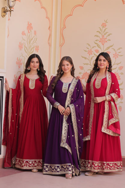 Zehra Heritage Flare – Royal Red & Regal Purple Anarkali Set