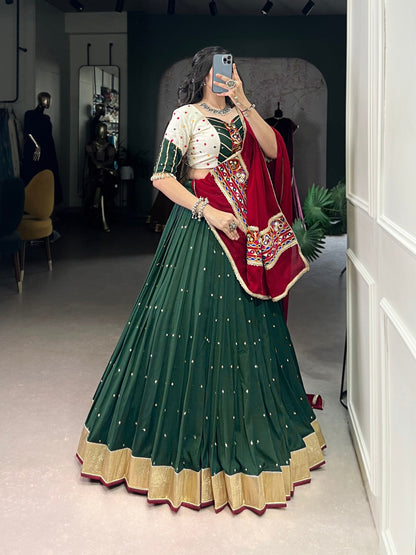 Green Mirror Work Chaniya Choli with Maroon Dupatta