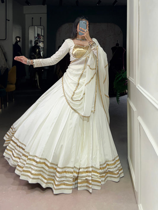 Rhea Ethereal Look White & Gold Flow Lehenga Set