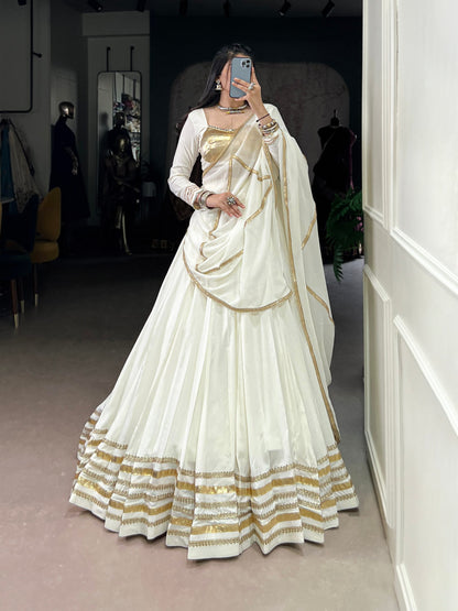 Rhea Ethereal Look White & Gold Flow Lehenga Set