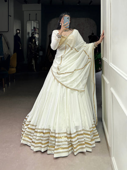 Rhea Ethereal Look White & Gold Flow Lehenga Set