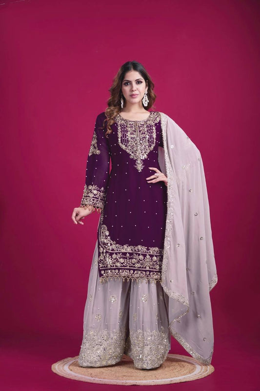 Dori & Dreams Designer Embroidered Georgette Ensemble Plazzo Set