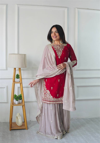 Rang e Gul Ruby Mist Codding Siqunce Sharara Set